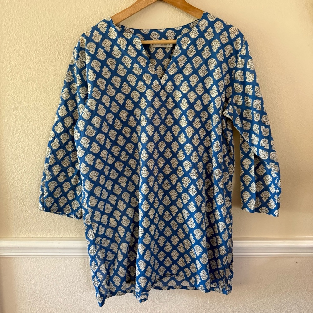 Mahogany Blue and White Patterned Blouse